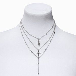 💀 Burnished Silver Cross & Snake Multi-Strand Y Necklace